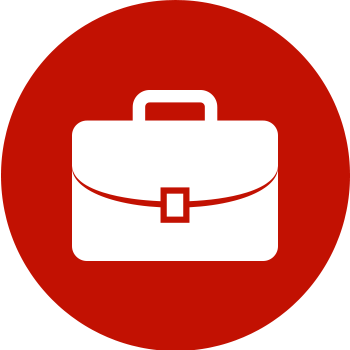 white briefcase logo in red circle
