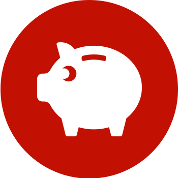white piggy bank logo in a red circle