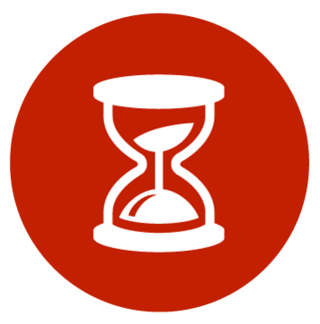 white hour glass sand timer logo in red circle
